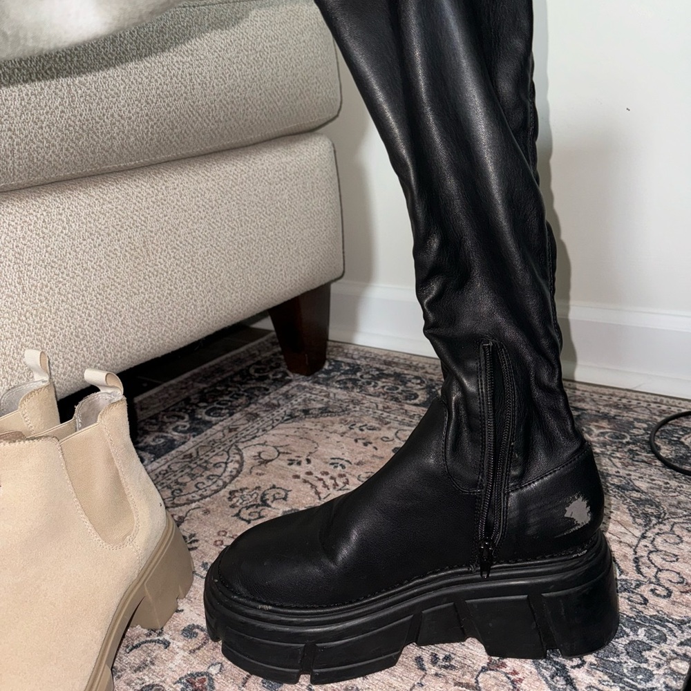Black Platform Knee-High Boots